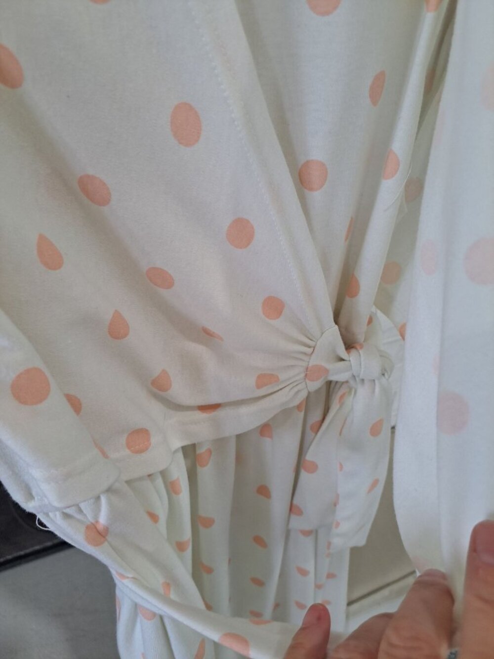 Vintage Polka Dot Wrap Dress Size 12  Accentuette USA Cotton Peach Cream Cottage - Picture 5 of 13
